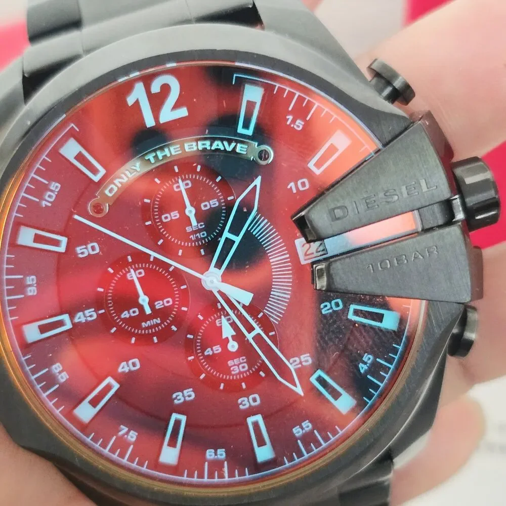 DIESEL Mega Chief Mens Chronograph Watch  Stainless Steel Gunmetal DZ4318 New
